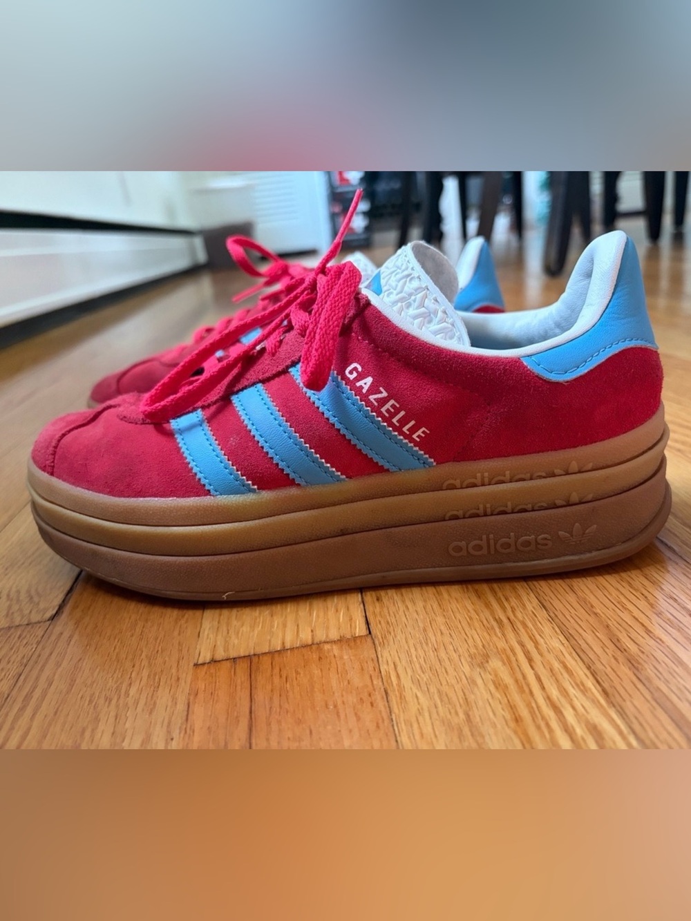 Adidas Gazelle Red Suede Sneakers with Blue Stripes 7